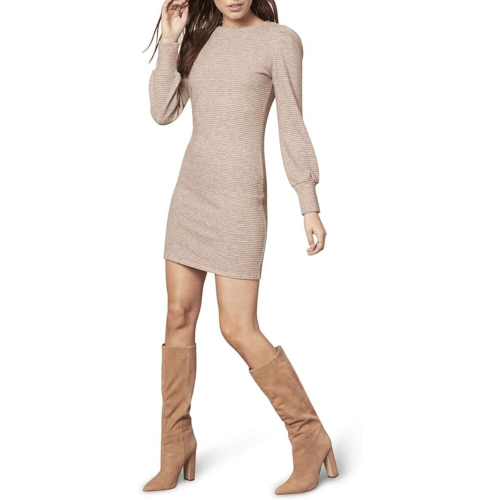 BB Dakota Steve Madden Knit The Scene Long Sleeve Sweater Dress Oatmeal Medium